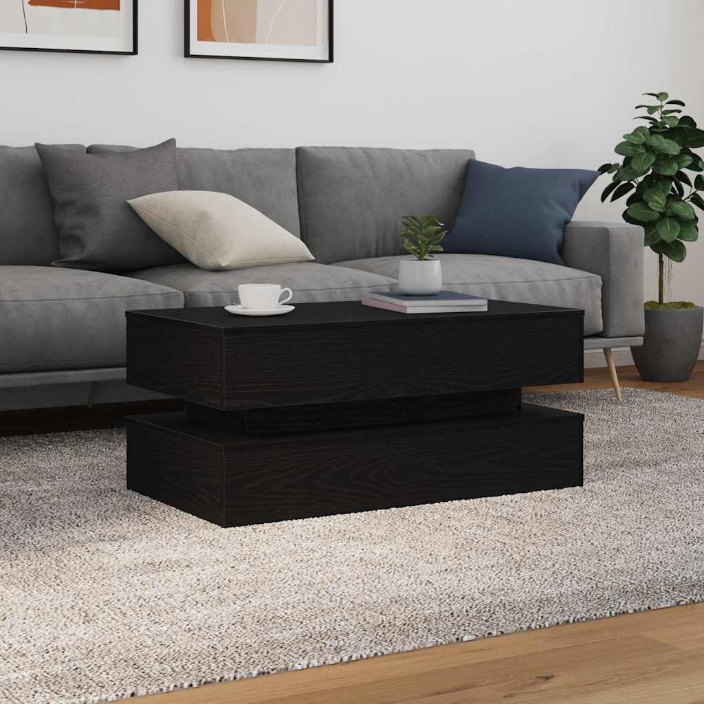 Coffee Table with LED Lights Black Oak 90x50x40 cm