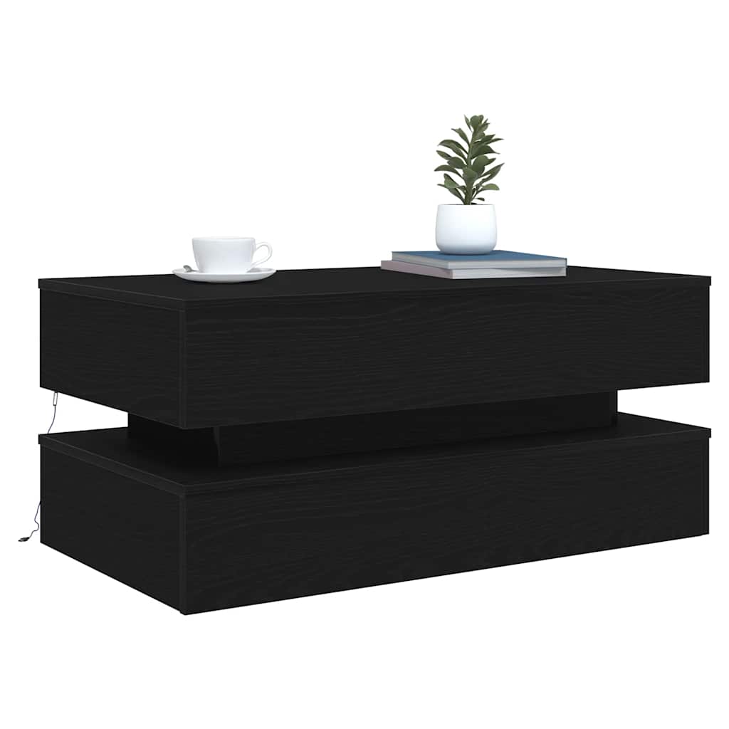 Coffee Table with LED Lights Black Oak 90x50x40 cm