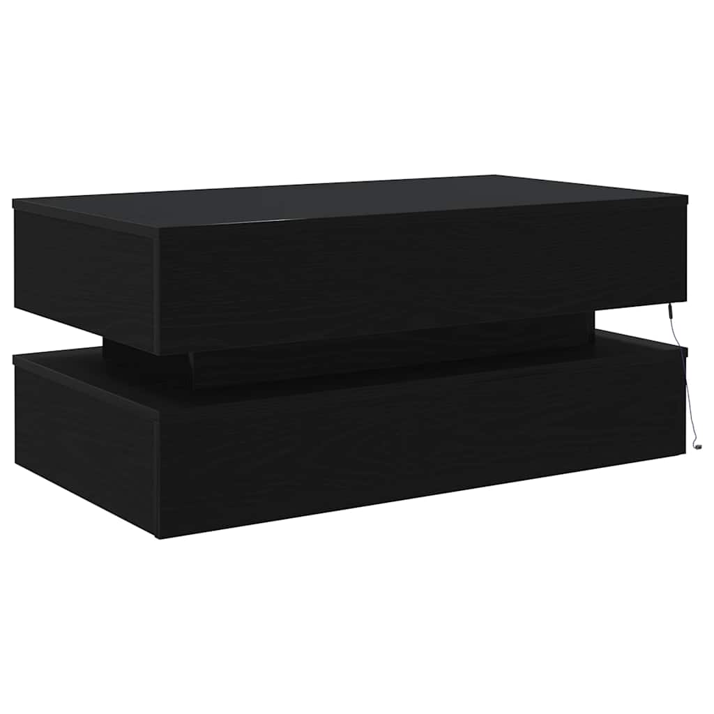 Coffee Table with LED Lights Black Oak 90x50x40 cm
