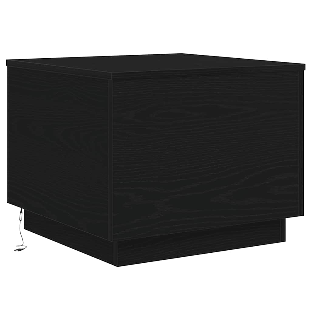 Coffee Table with LED Lights Black Oak 50x50x40 cm