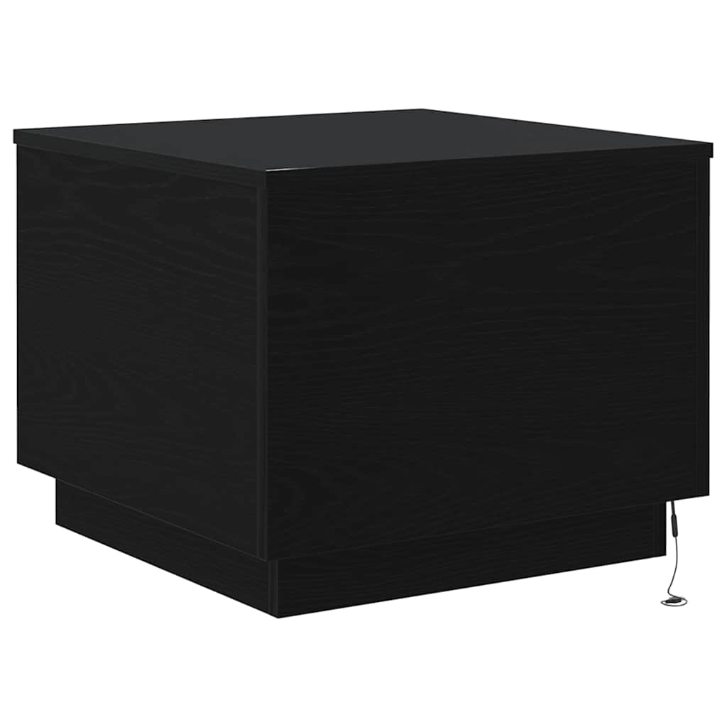 Coffee Table with LED Lights Black Oak 50x50x40 cm