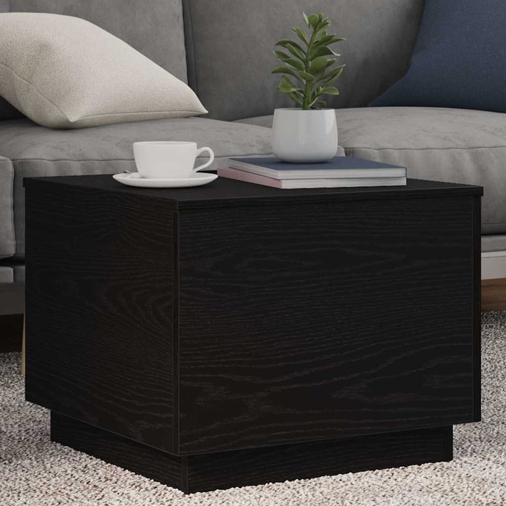 Coffee Table with LED Lights Black Oak 50x50x40 cm