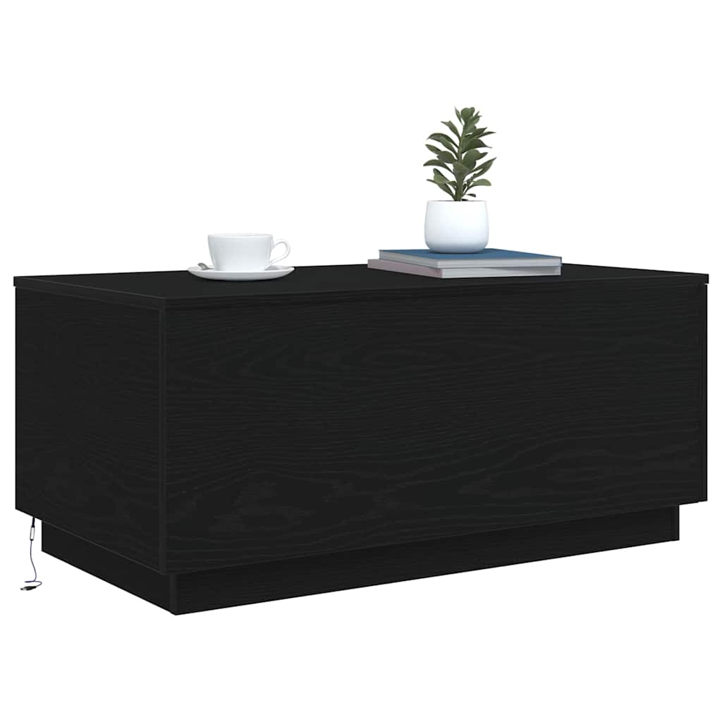 Coffee Table with LED Lights Black Oak 90x50x40 cm