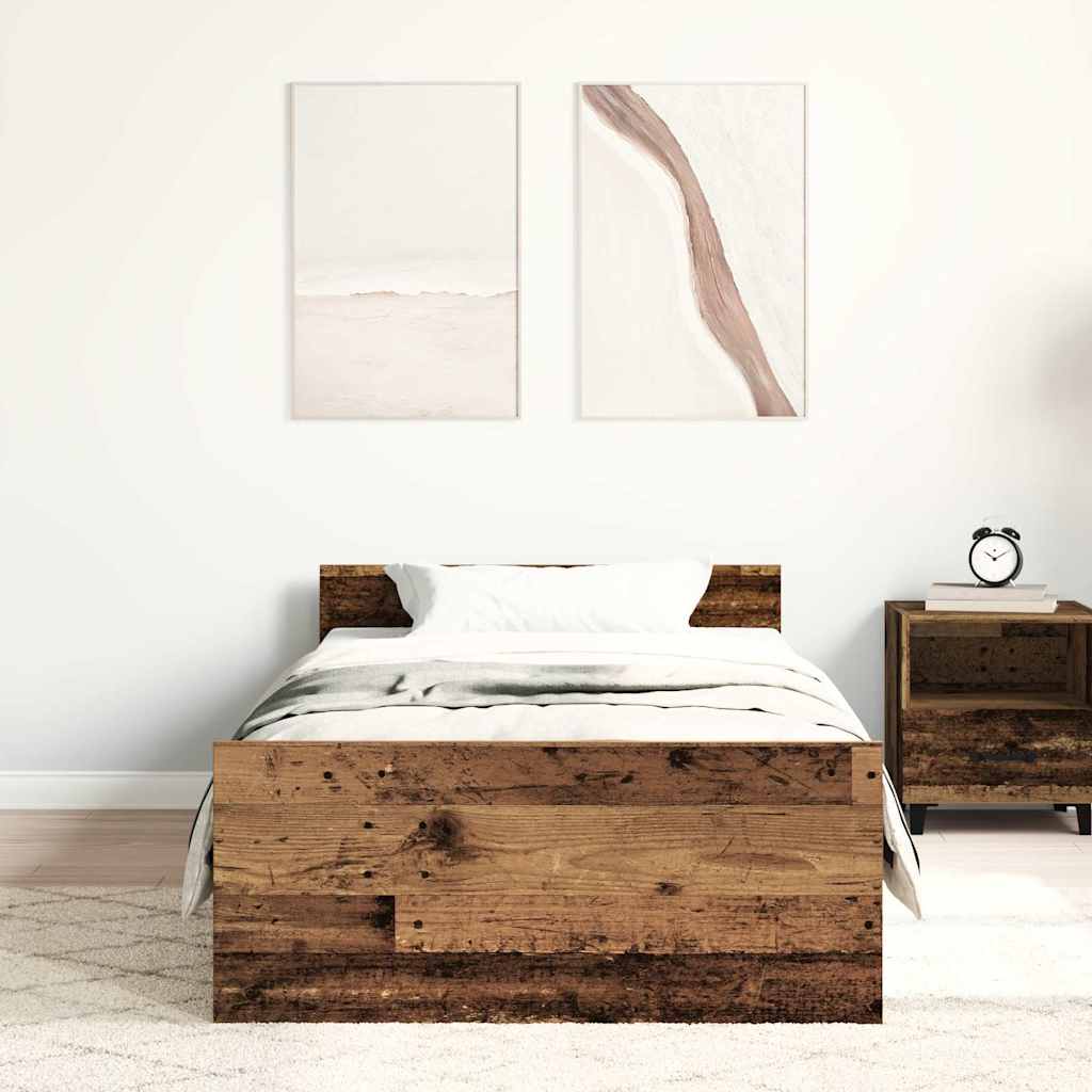 Bed Frame without Mattress Old Wood 75x190 cm Engineered Wood