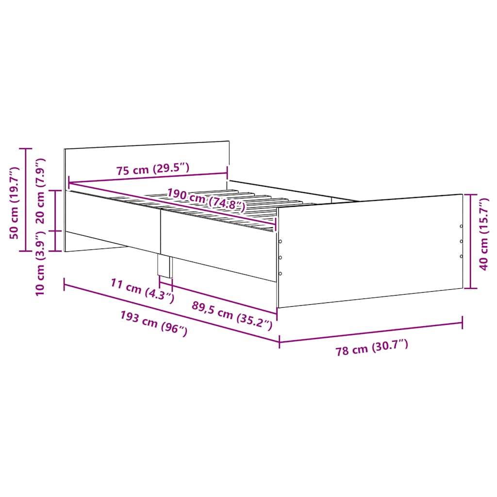 Bed Frame without Mattress Black Oak 75x190 cm Engineered Wood