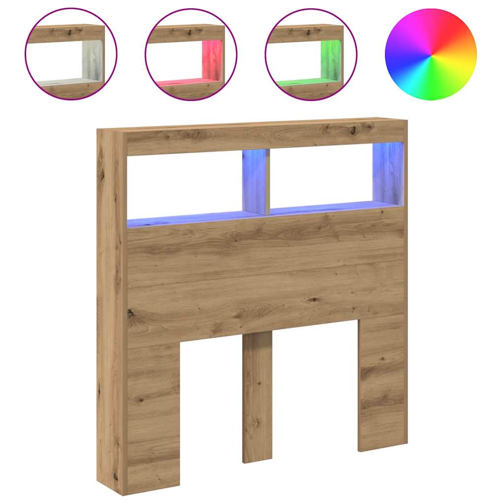 Headboard Cabinet with LED Artisan Oak 100x17x102 cm