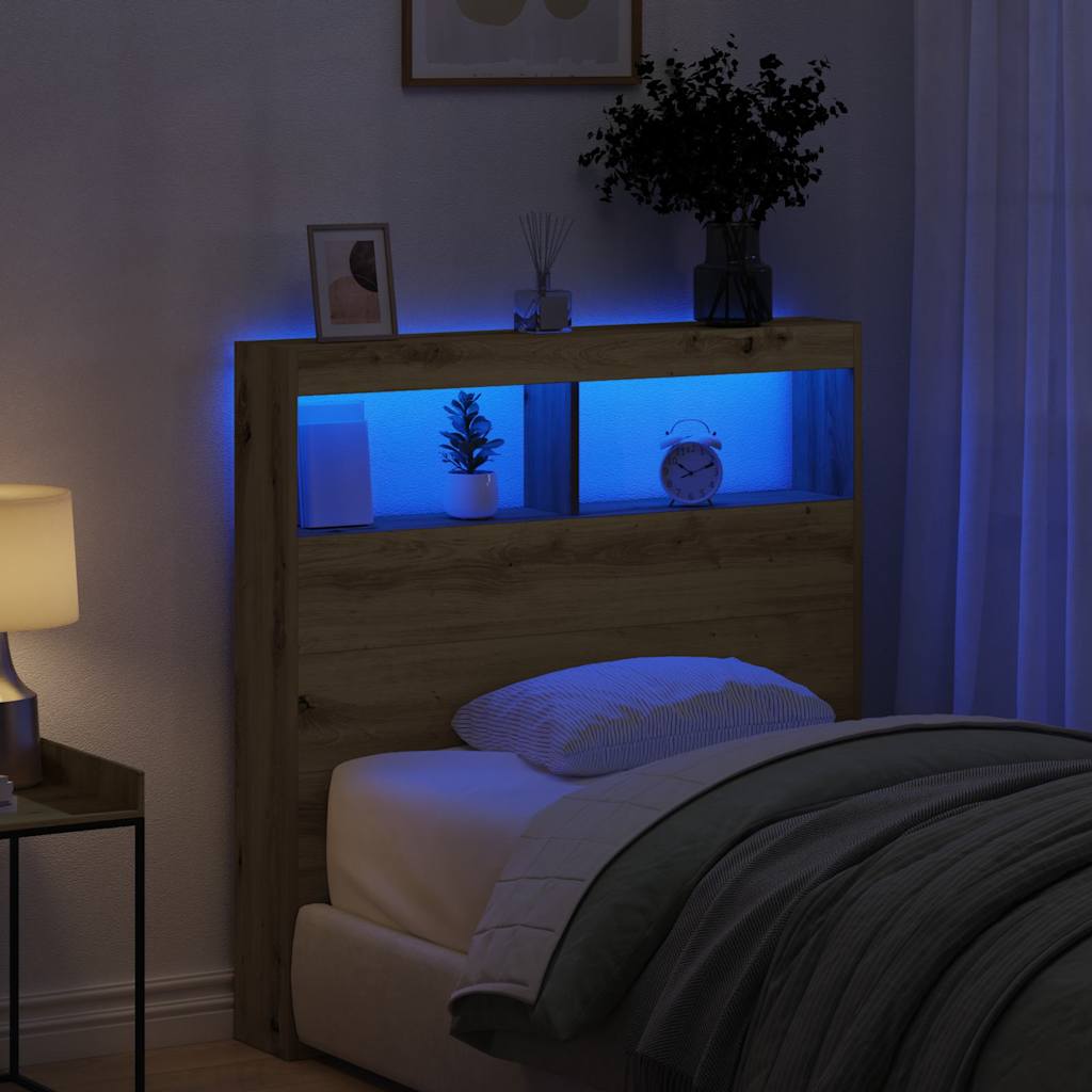 Headboard Cabinet with LED Artisan Oak 100x17x102 cm