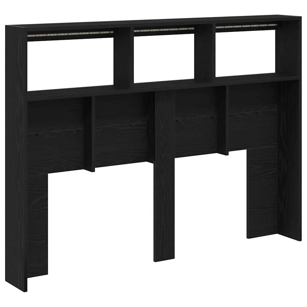 Headboard Cabinet with LED Black Oak 140x17x102 cm