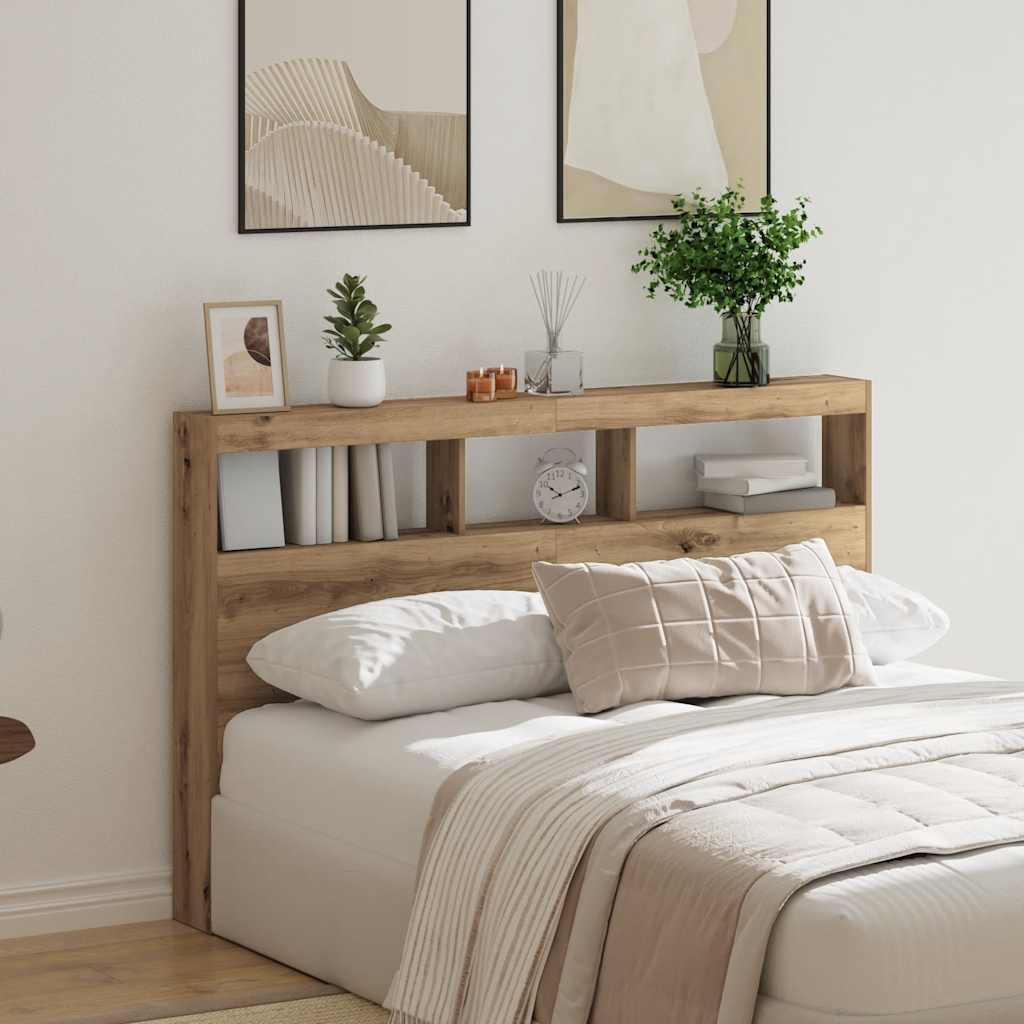 Headboard Cabinet with LED Artisan Oak 160x17x102 cm