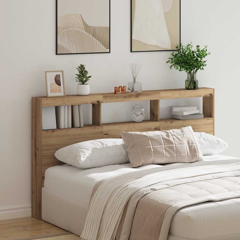 Headboard Cabinet with LED Artisan Oak 180x17x102 cm