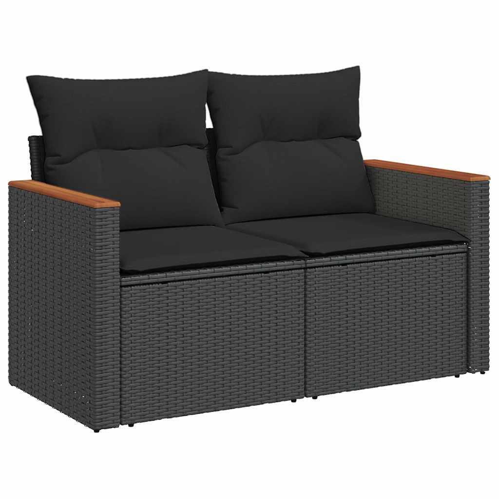 vidaXL 7 Piece Garden Sofa Set with Cushions Black Poly Rattan Acacia