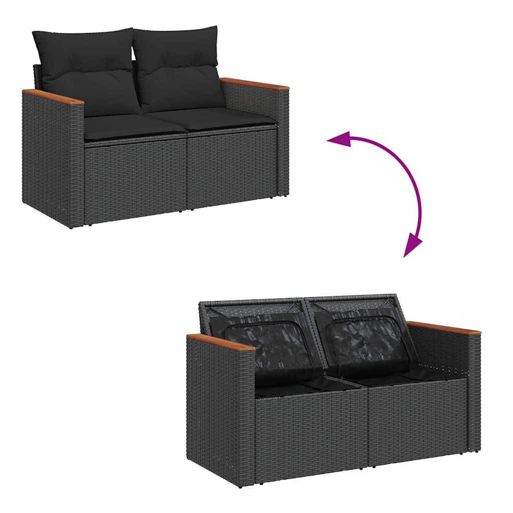 vidaXL 7 Piece Garden Sofa Set with Cushions Black Poly Rattan Acacia