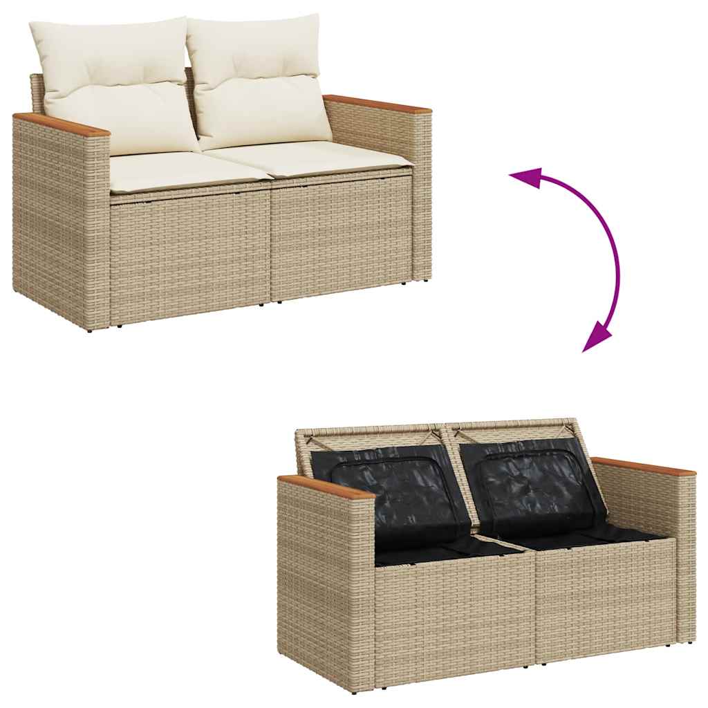 vidaXL 6 Piece Garden Sofa Set with Cushions Beige Poly Rattan Acacia