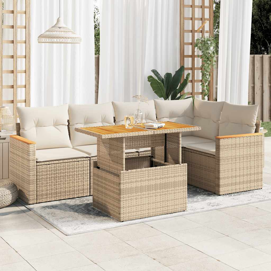 vidaXL 5 Piece Garden Sofa Set with Cushions Beige Poly Rattan Acacia