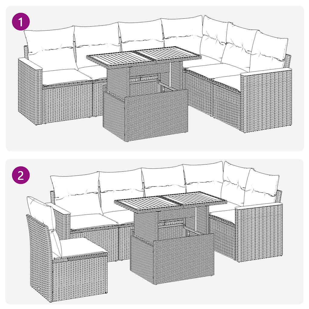 vidaXL 7 Piece Garden Sofa Set with Cushions Beige Poly Rattan Acacia