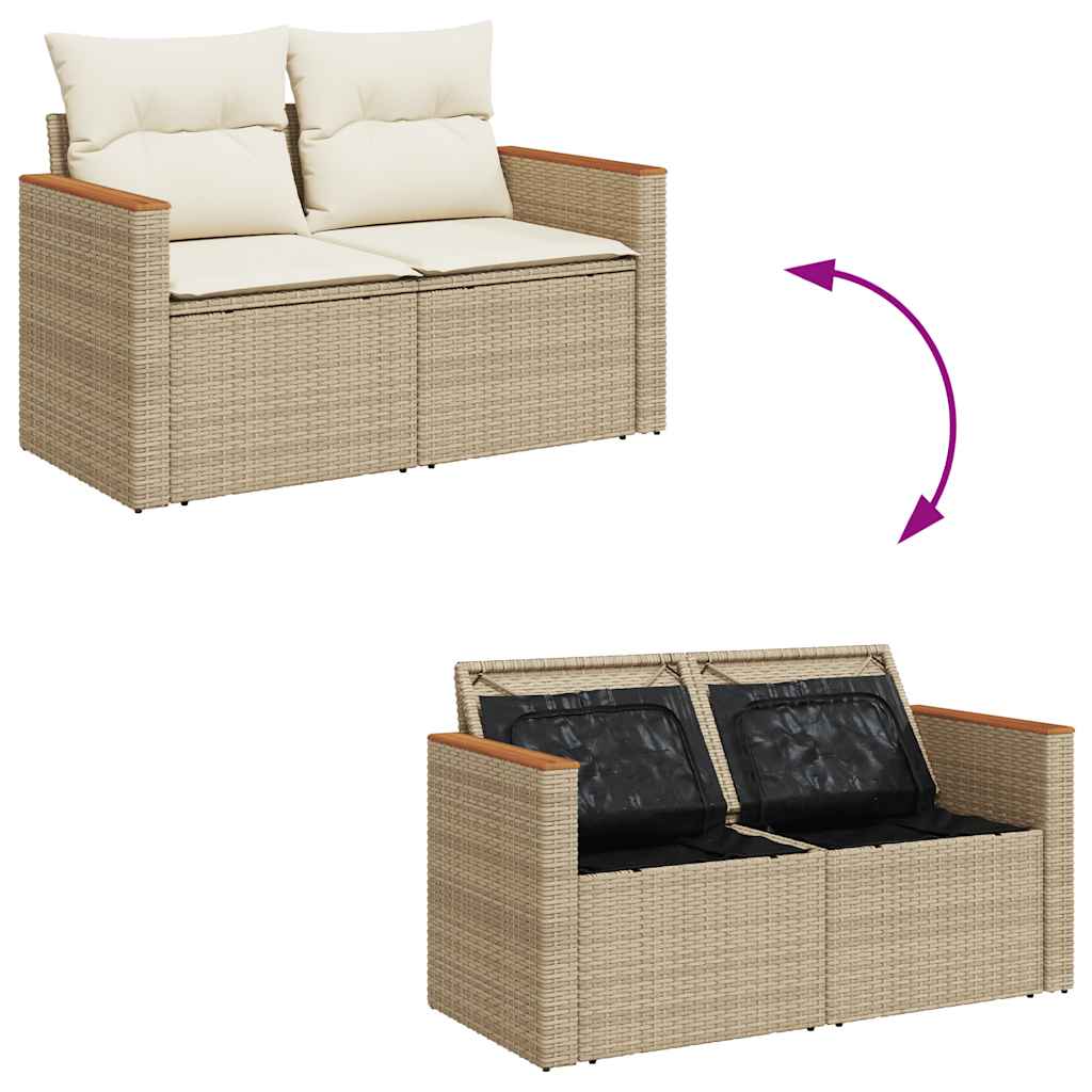 vidaXL 9 Piece Garden Sofa Set with Cushions Beige Poly Rattan Acacia