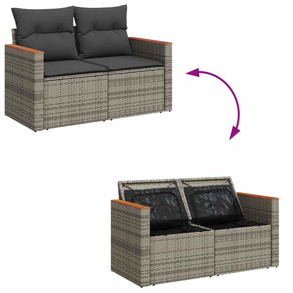 vidaXL 9 Piece Garden Sofa Set with Cushions Grey Poly Rattan Acacia