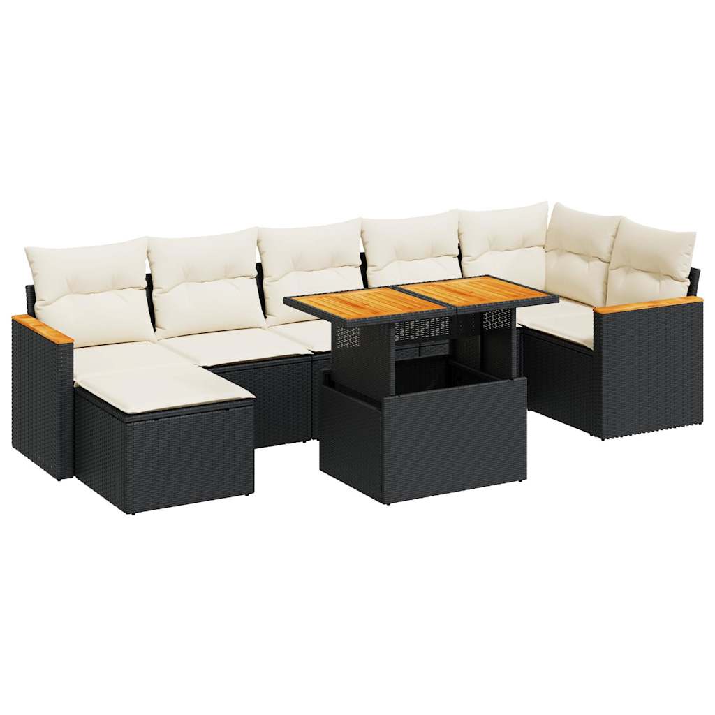 vidaXL 8 Piece Garden Sofa Set with Cushions Black Poly Rattan Acacia