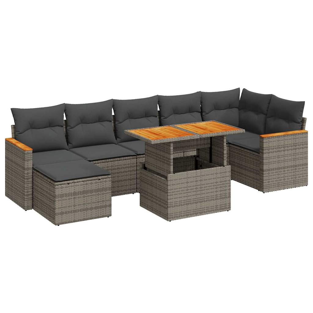 vidaXL 8 Piece Garden Sofa Set with Cushions Grey Poly Rattan Acacia