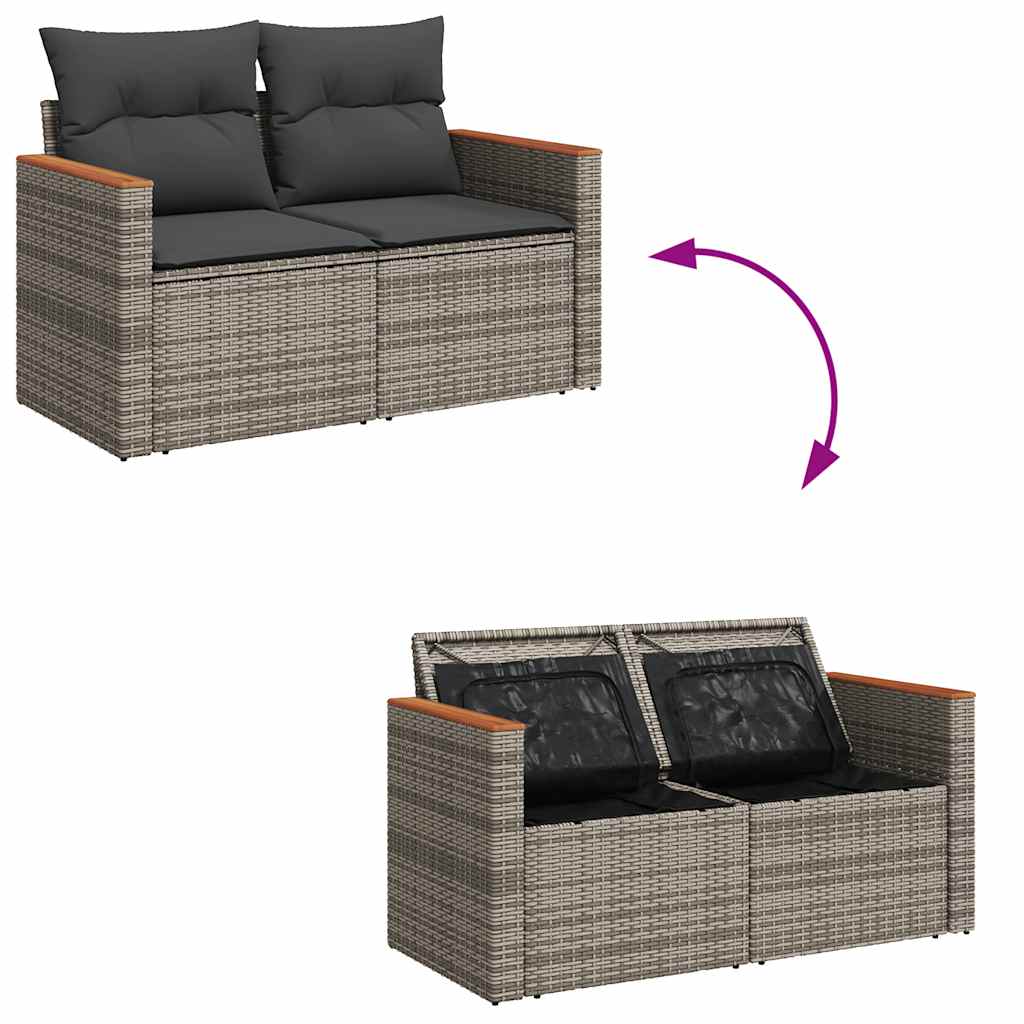 vidaXL 8 Piece Garden Sofa Set with Cushions Grey Poly Rattan Acacia