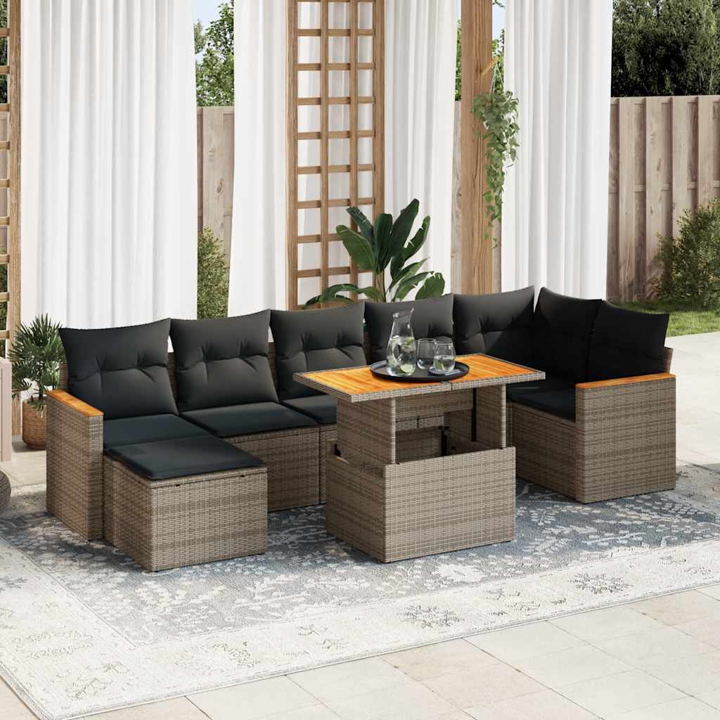 vidaXL 8 Piece Garden Sofa Set with Cushions Grey Poly Rattan Acacia