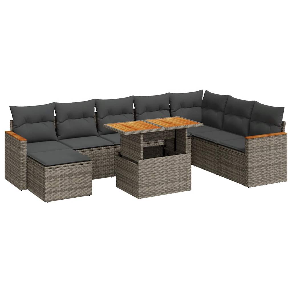 vidaXL 9 Piece Garden Sofa Set with Cushions Grey Poly Rattan Acacia