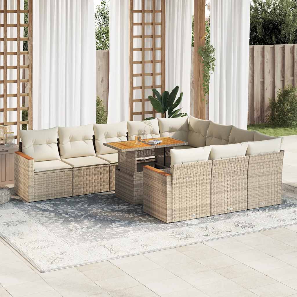 vidaXL 11 Piece Garden Sofa Set with Cushions Beige Poly Rattan Acacia