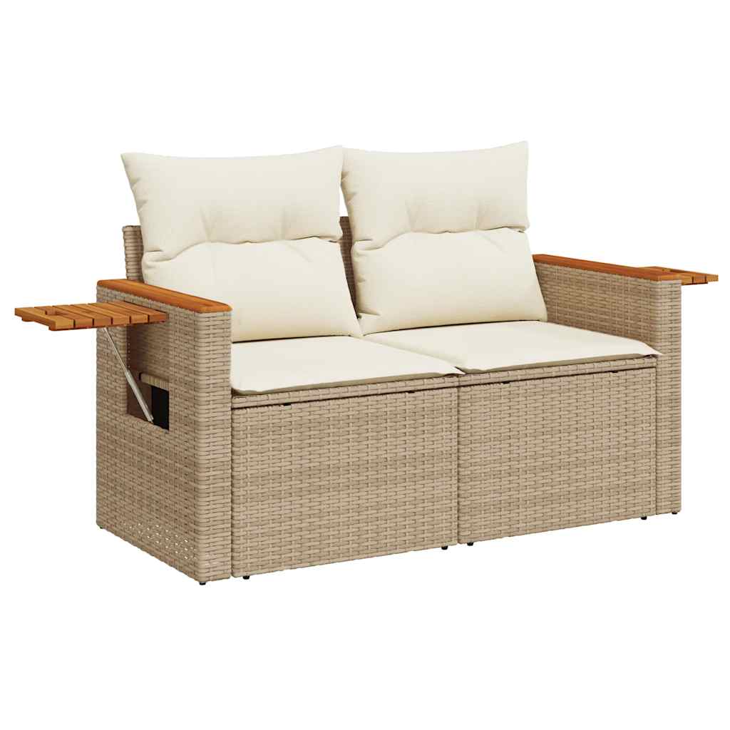 vidaXL 6 Piece Garden Sofa Set with Cushions Beige Poly Rattan Acacia