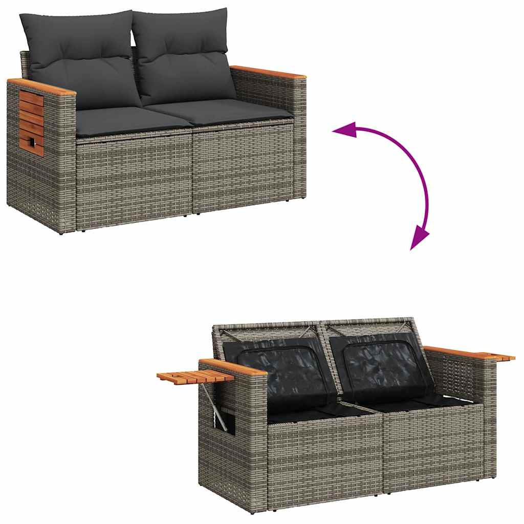 vidaXL 7 Piece Garden Sofa Set with Cushions Grey Poly Rattan Acacia