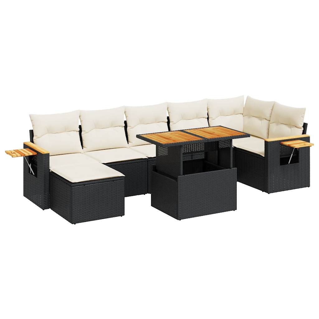 vidaXL 8 Piece Garden Sofa Set with Cushions Black Poly Rattan Acacia