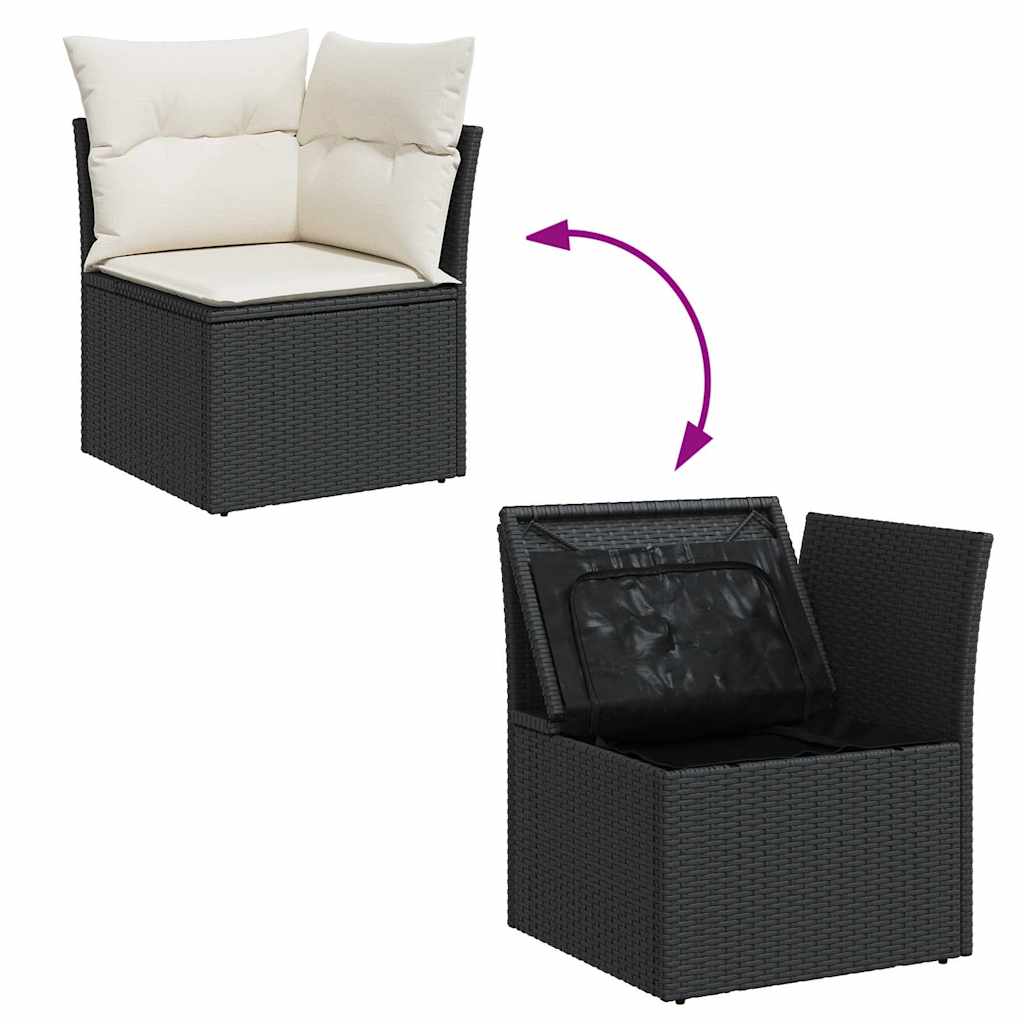 vidaXL 8 Piece Garden Sofa Set with Cushions Black Poly Rattan Acacia