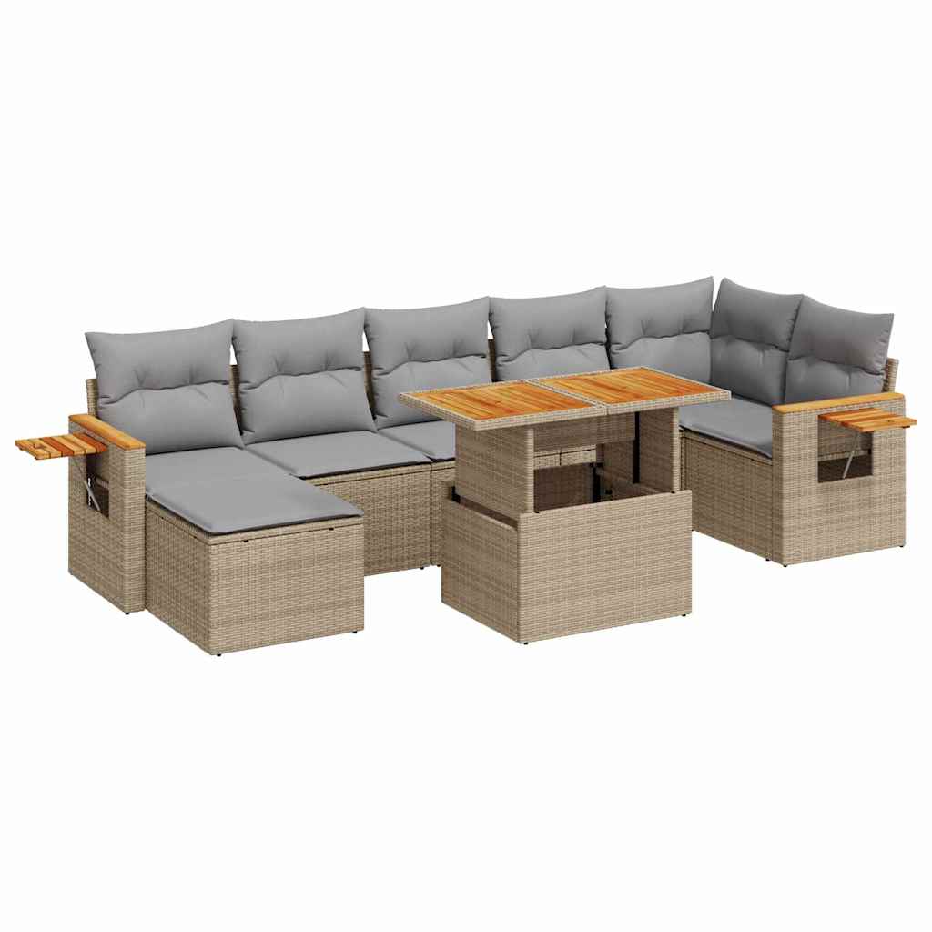 vidaXL 8 Piece Garden Sofa Set with Cushions Beige Poly Rattan Acacia