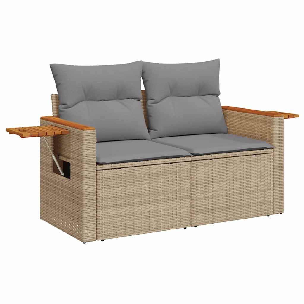 vidaXL 8 Piece Garden Sofa Set with Cushions Beige Poly Rattan Acacia