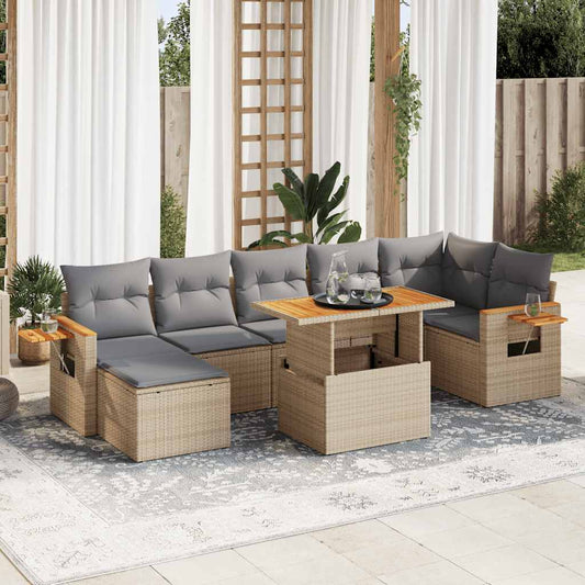 vidaXL 8 Piece Garden Sofa Set with Cushions Beige Poly Rattan Acacia