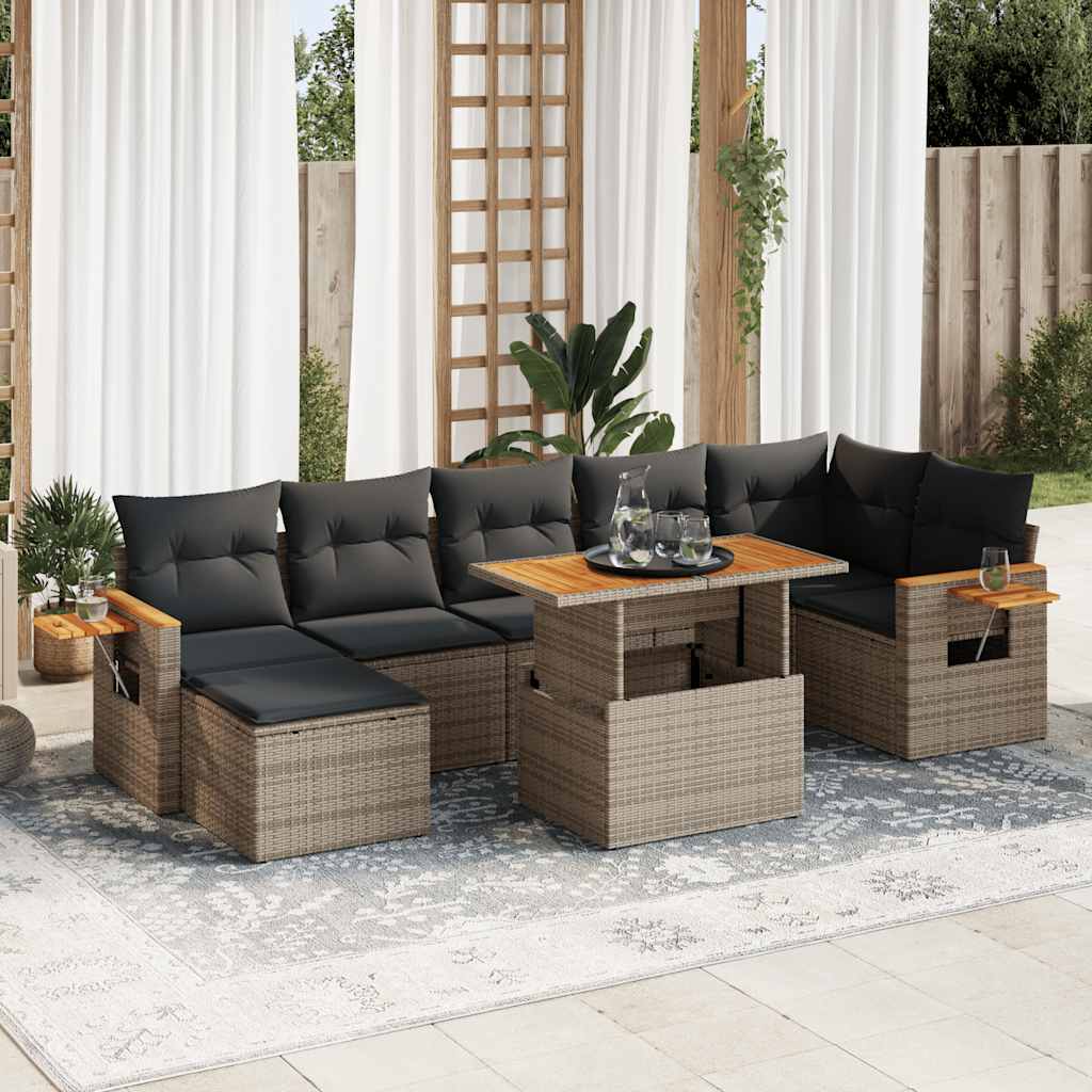 vidaXL 8 Piece Garden Sofa Set with Cushions Grey Poly Rattan Acacia