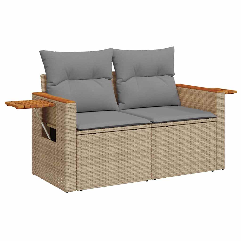 vidaXL 9 Piece Garden Sofa Set with Cushions Beige Poly Rattan Acacia