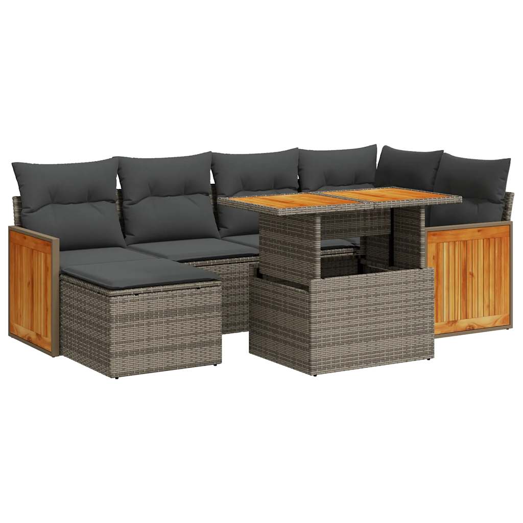 vidaXL 7 Piece Garden Sofa Set with Cushions Grey Poly Rattan Acacia