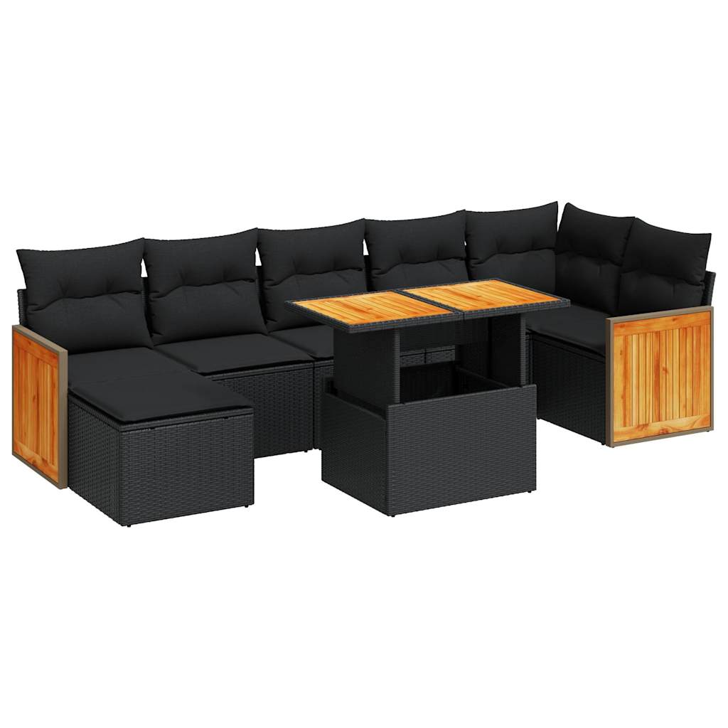 vidaXL 8 Piece Garden Sofa Set with Cushions Black Poly Rattan Acacia