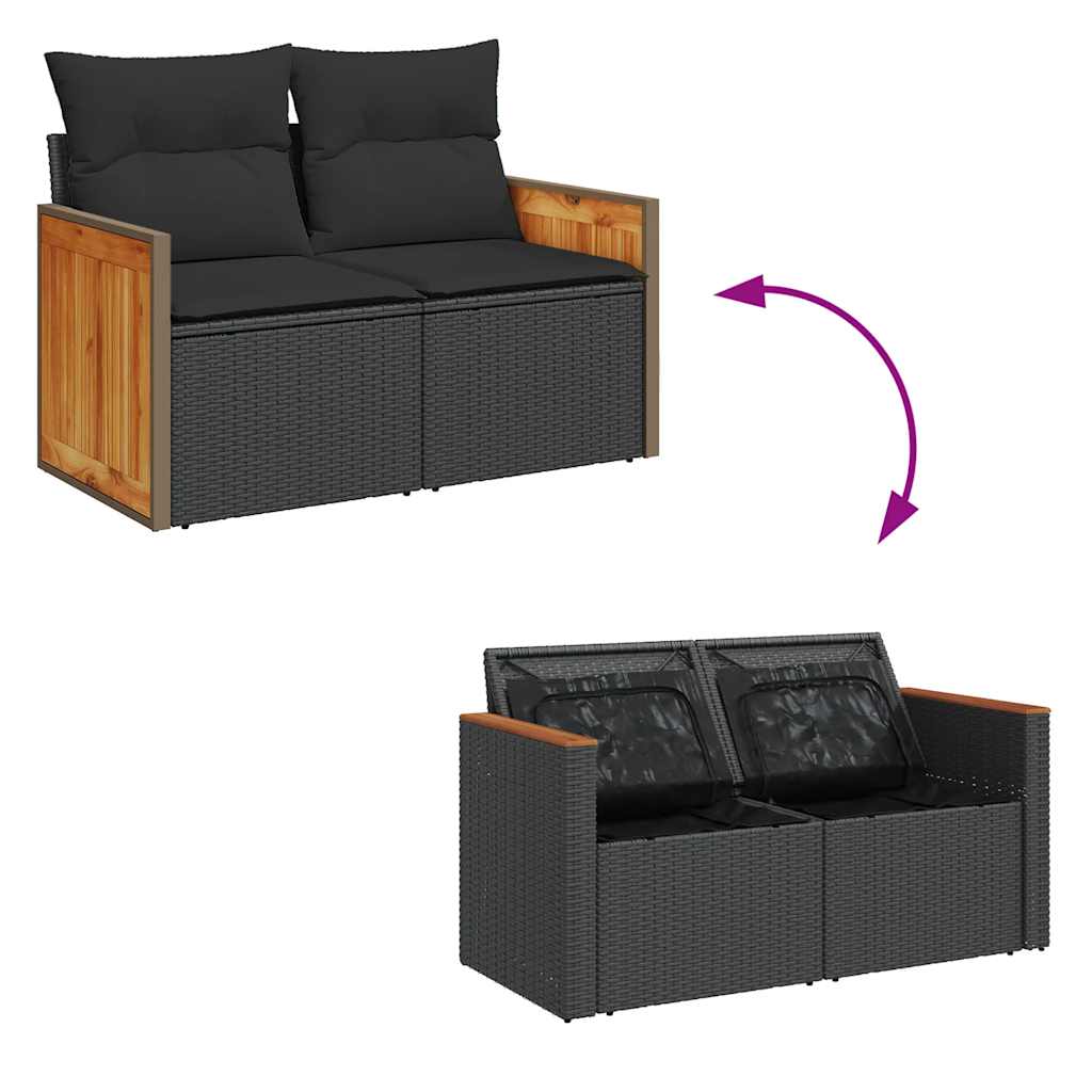 vidaXL 8 Piece Garden Sofa Set with Cushions Black Poly Rattan Acacia