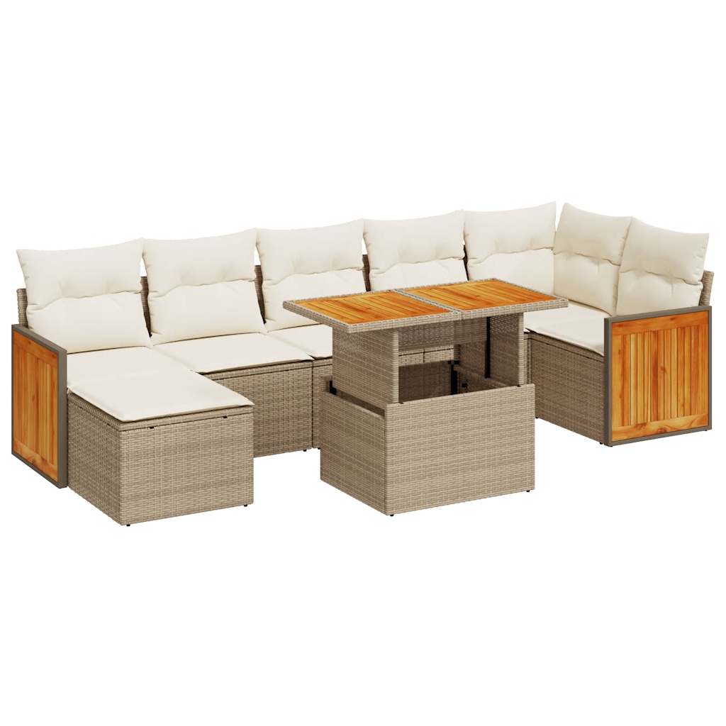 vidaXL 8 Piece Garden Sofa Set with Cushions Beige Poly Rattan Acacia