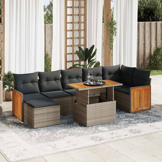 vidaXL 8 Piece Garden Sofa Set with Cushions Grey Poly Rattan Acacia