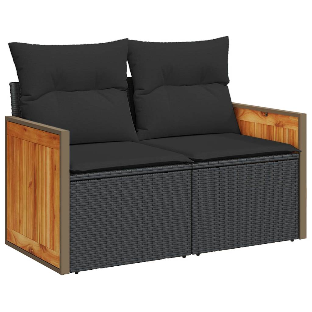 vidaXL 9 Piece Garden Sofa Set with Cushions Black Poly Rattan Acacia