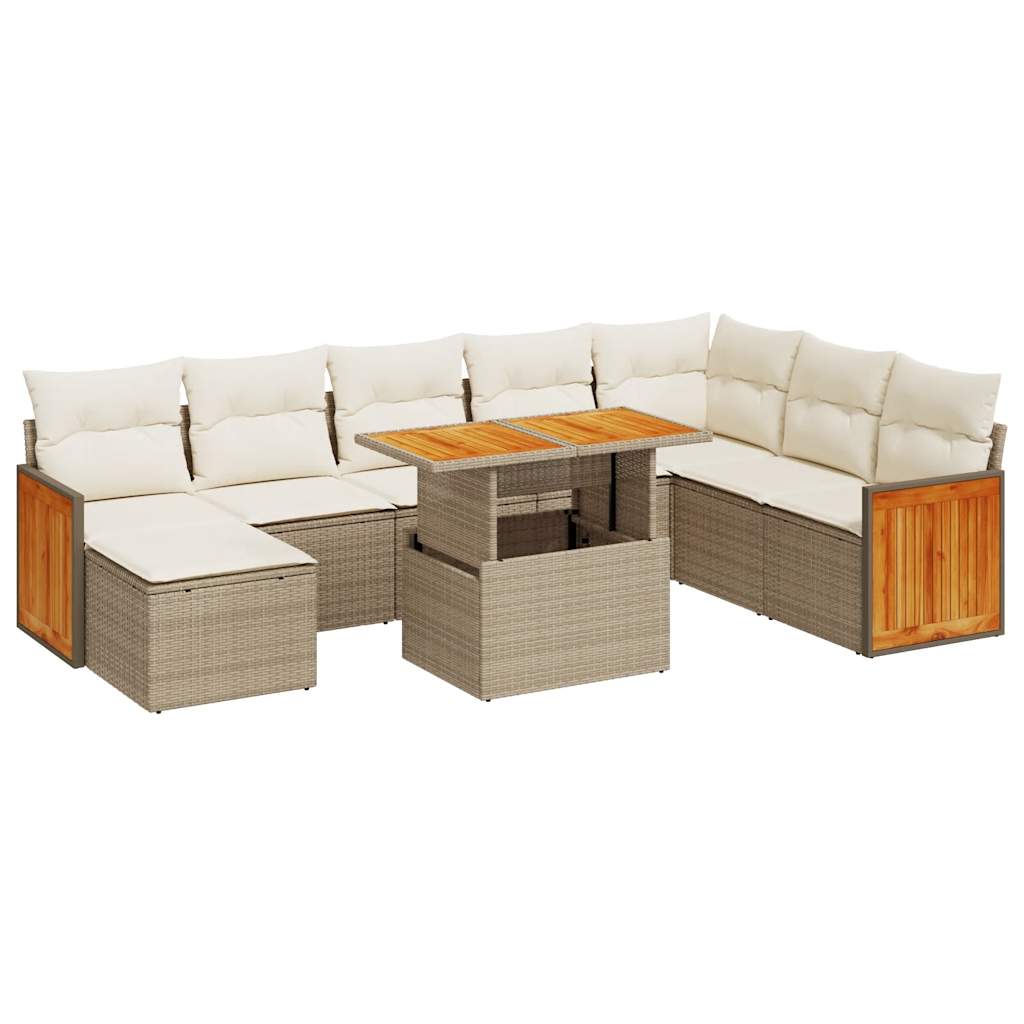 vidaXL 9 Piece Garden Sofa Set with Cushions Beige Poly Rattan Acacia