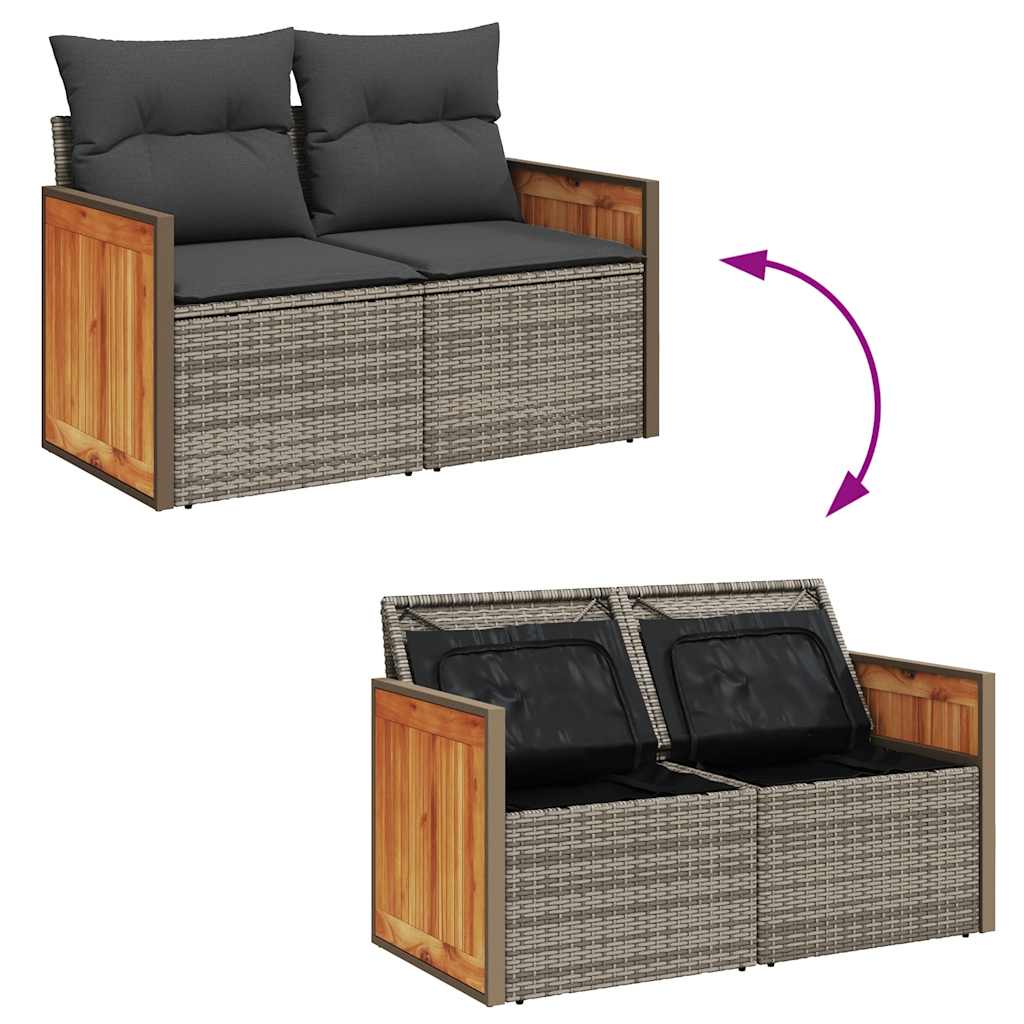 vidaXL 9 Piece Garden Sofa Set with Cushions Grey Poly Rattan Acacia