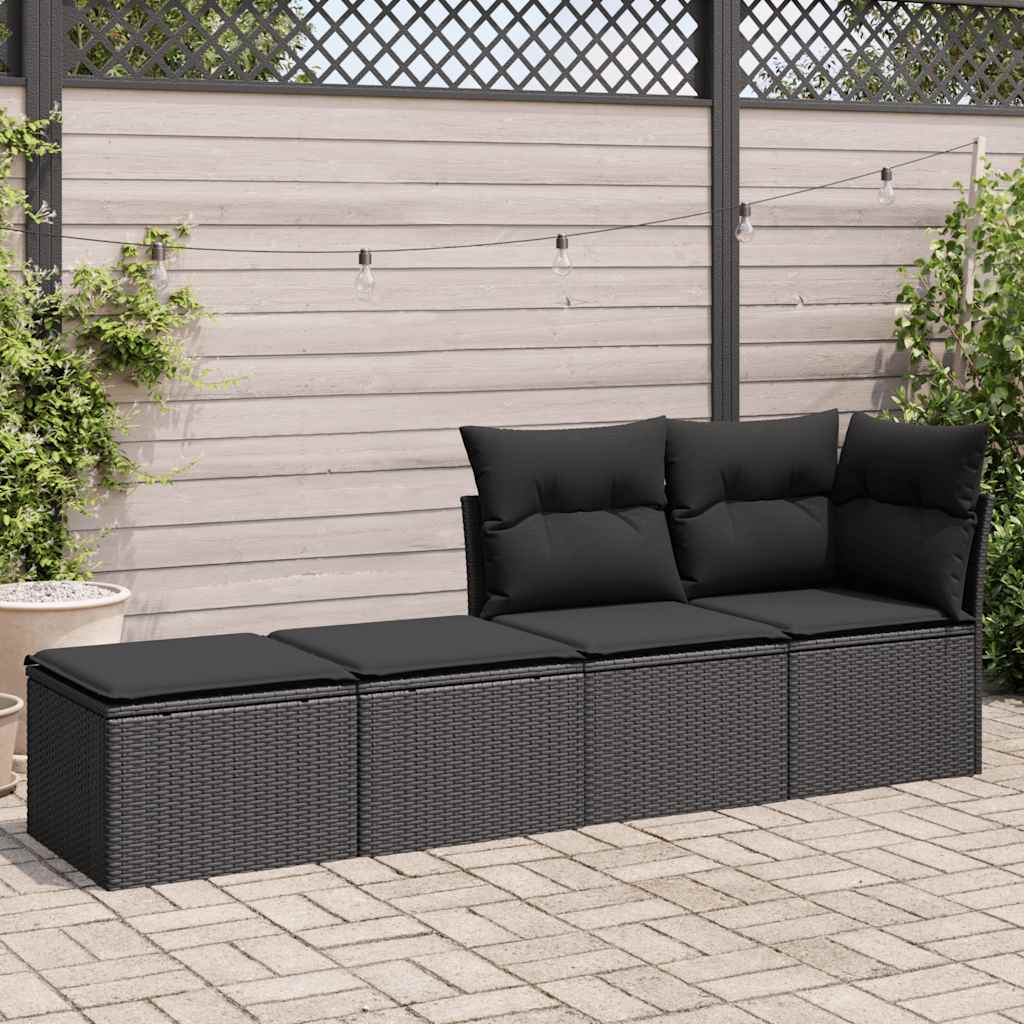 vidaXL 2 Piece Garden Sofa Set with Cushions Black Poly Rattan Acacia