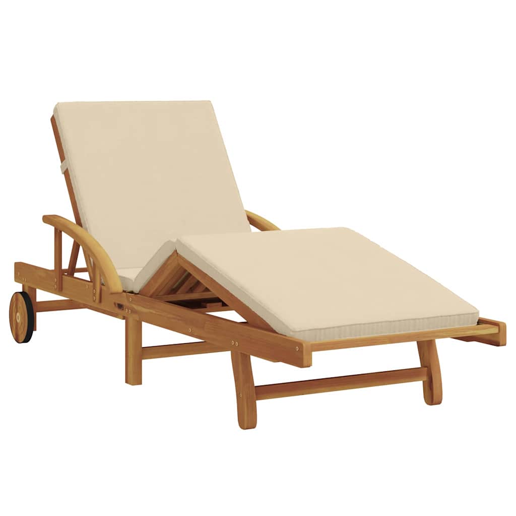 Sun Lounger Beige 200 x 67 x 84 cm Solid Acacia Wood