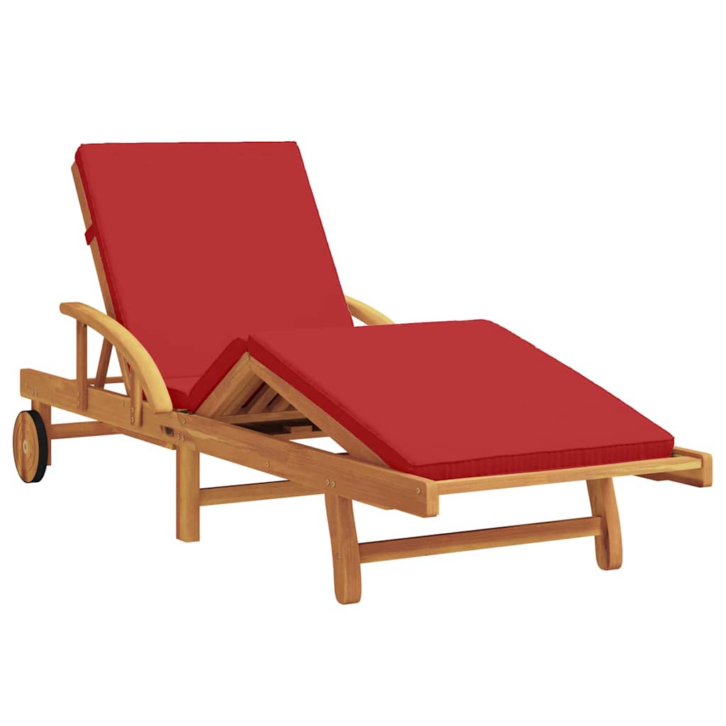 Sun Lounger Red 200 x 67 x 84 cm Solid Acacia Wood