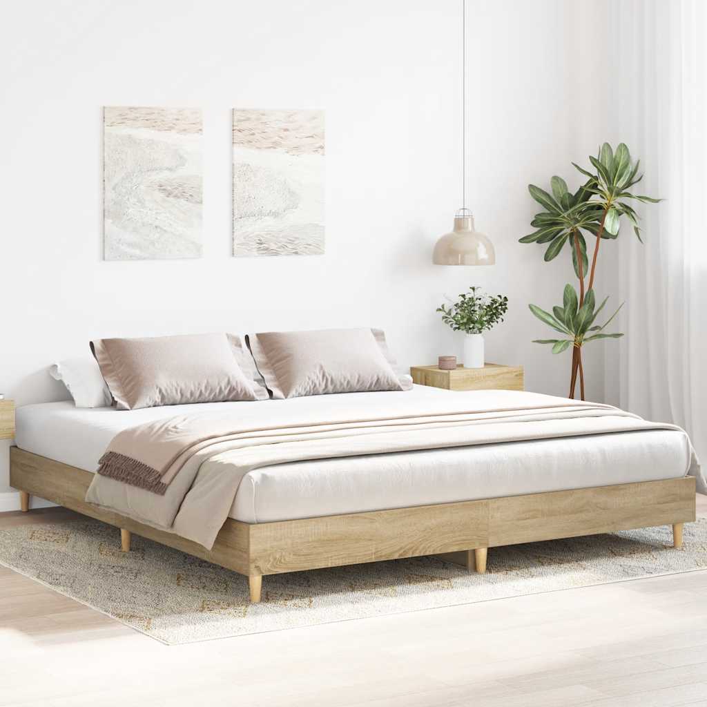 Bed Frame | Sonoma oak | Engineered wood, solid eucalyptus wood | Double