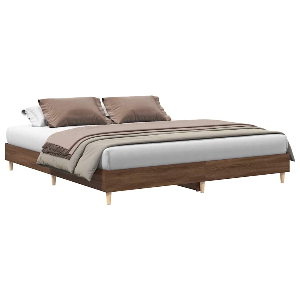 Bed Frame | Brown Oak | Engineered Wood, Solid Eucalyptus Wood | Double