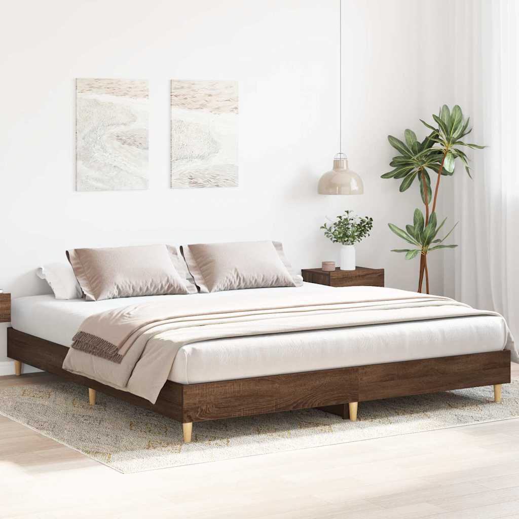 Bed Frame | Brown Oak | Engineered Wood, Solid Eucalyptus Wood | Double